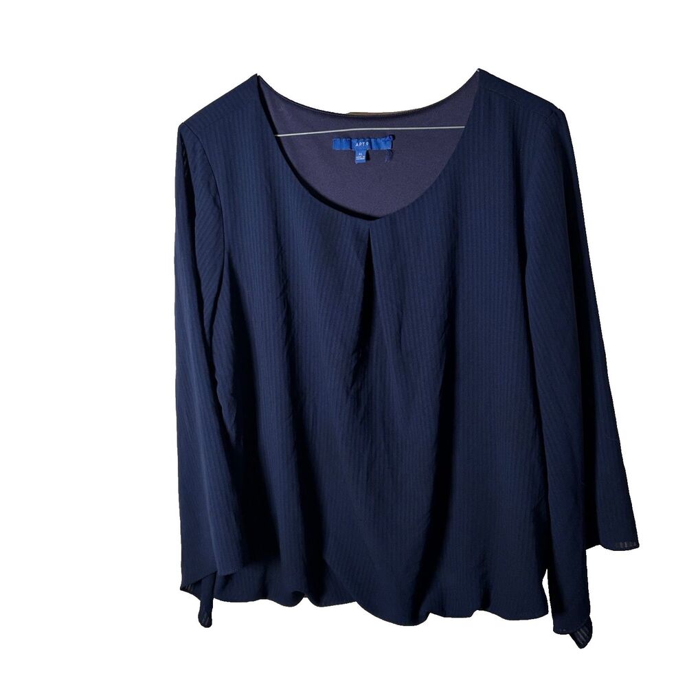 Apt 9 Blouse Women's XL Navy Blue Round Neck 3/4 Sleeve Shirt Top Casual